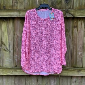CABANA BY CROWN & IVY Easy Breezy Baby red pink Terry Tee Womens 1X NWT NEW